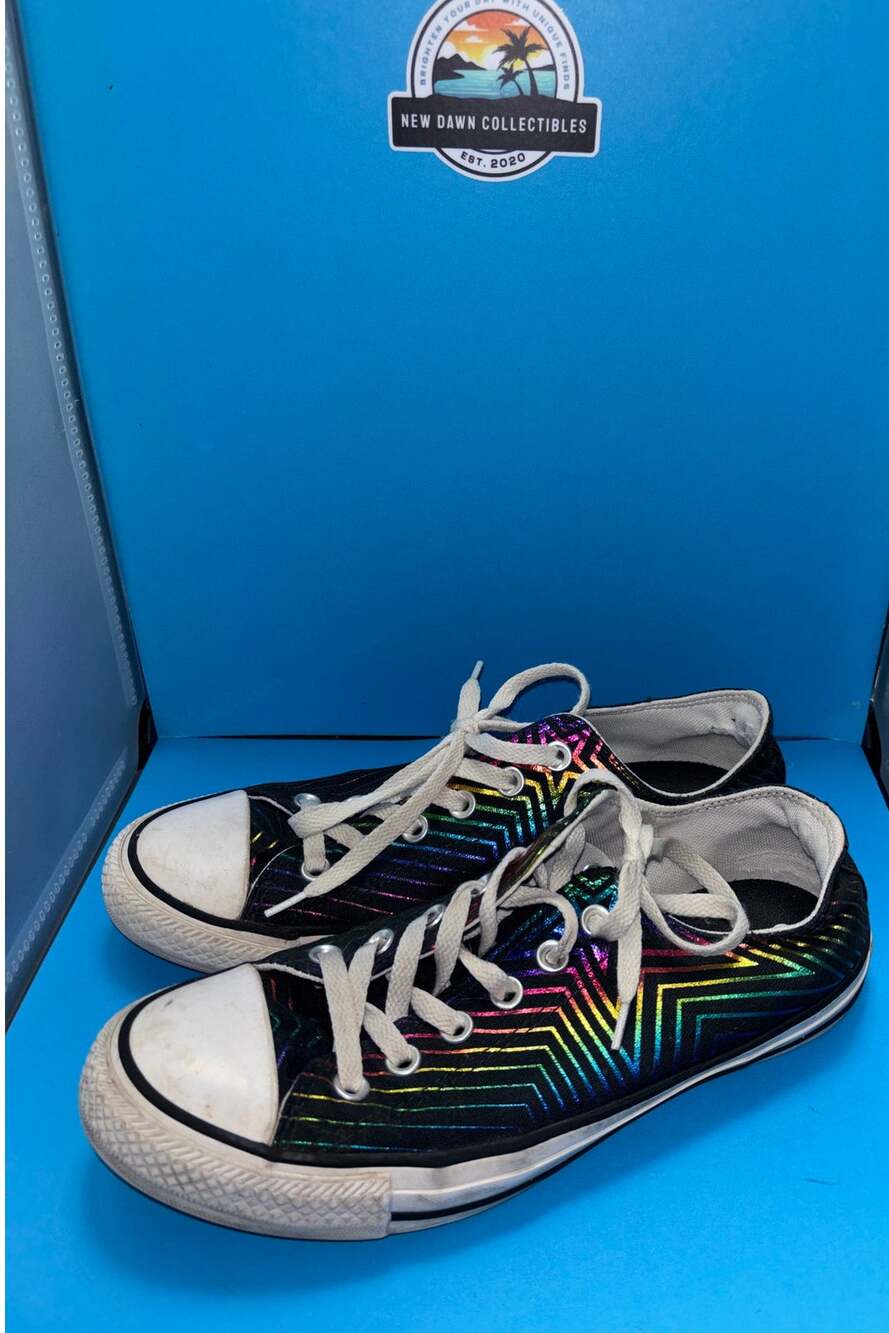 Converse All Star Womens 9 Black Rainbow Holographic Metallic Low Top Sneaker